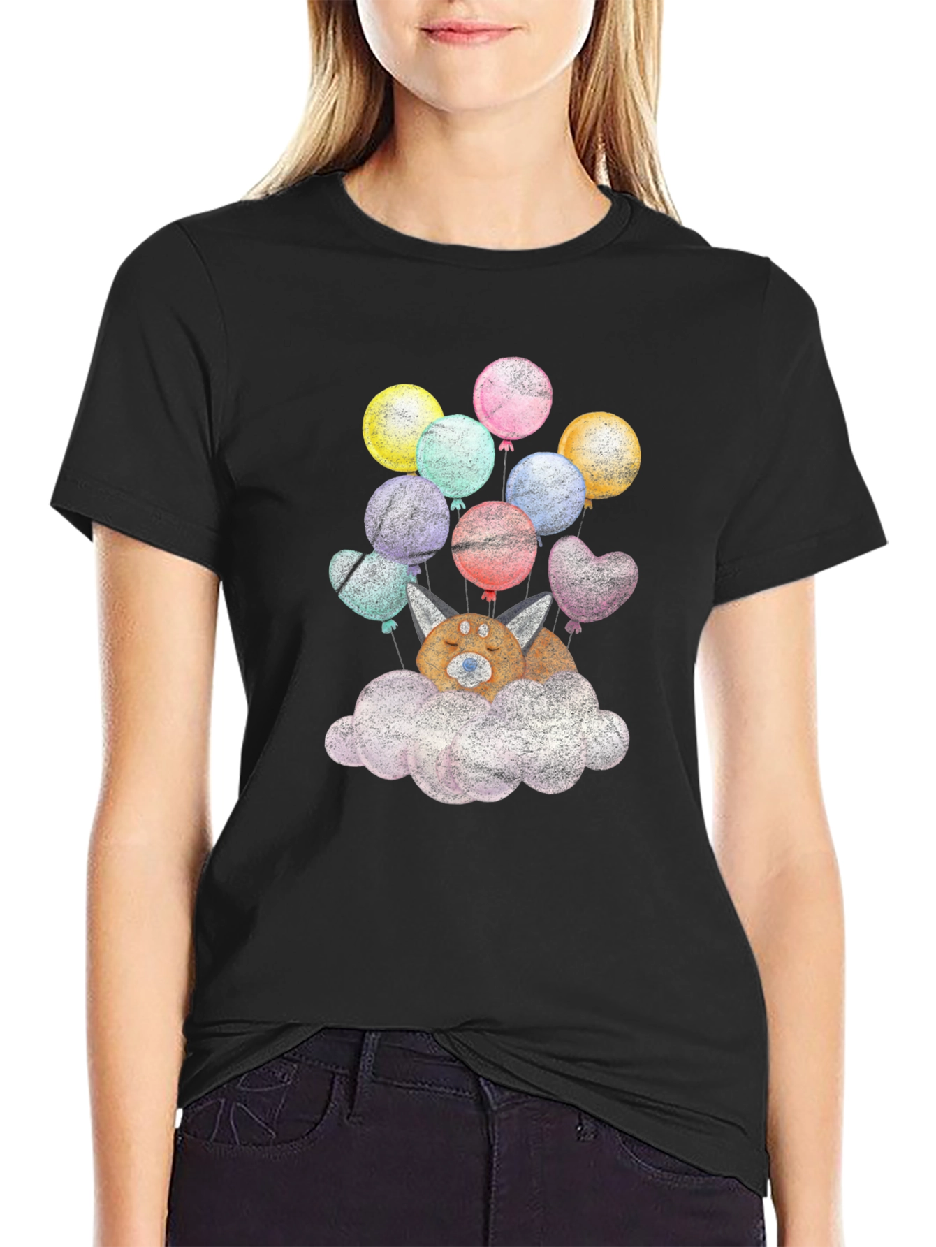 Cute Dog With Balloons On Cloud T-Shirt