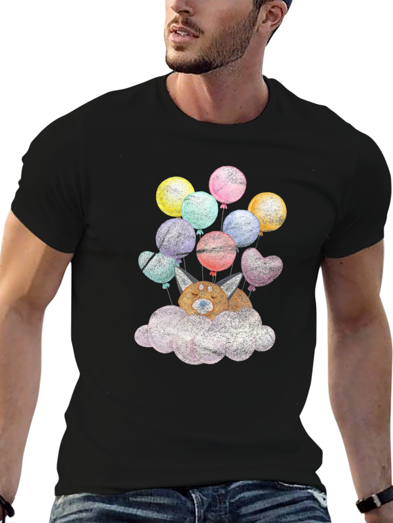 Cute Dog With Balloons On Cloud T-Shirt
