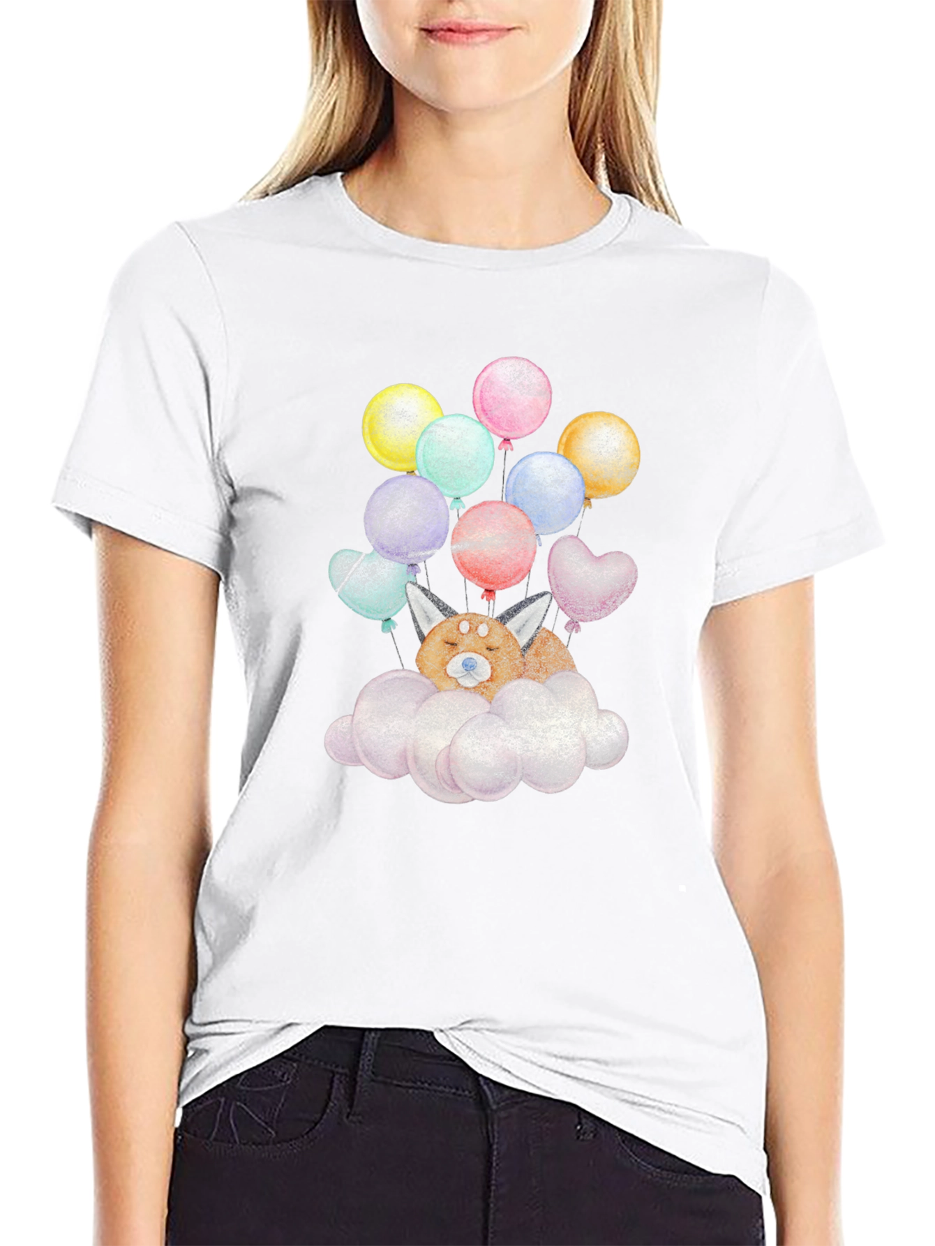 Cute Dog With Balloons On Cloud T-Shirt
