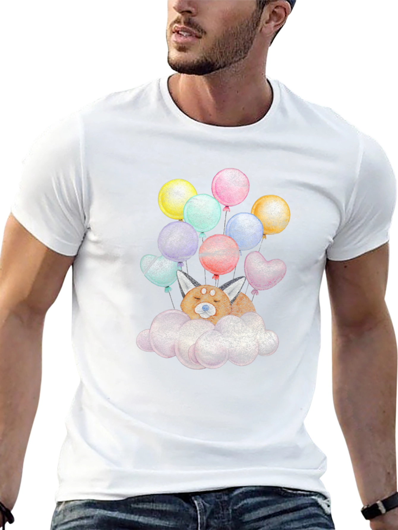 Cute Dog With Balloons On Cloud T-Shirt