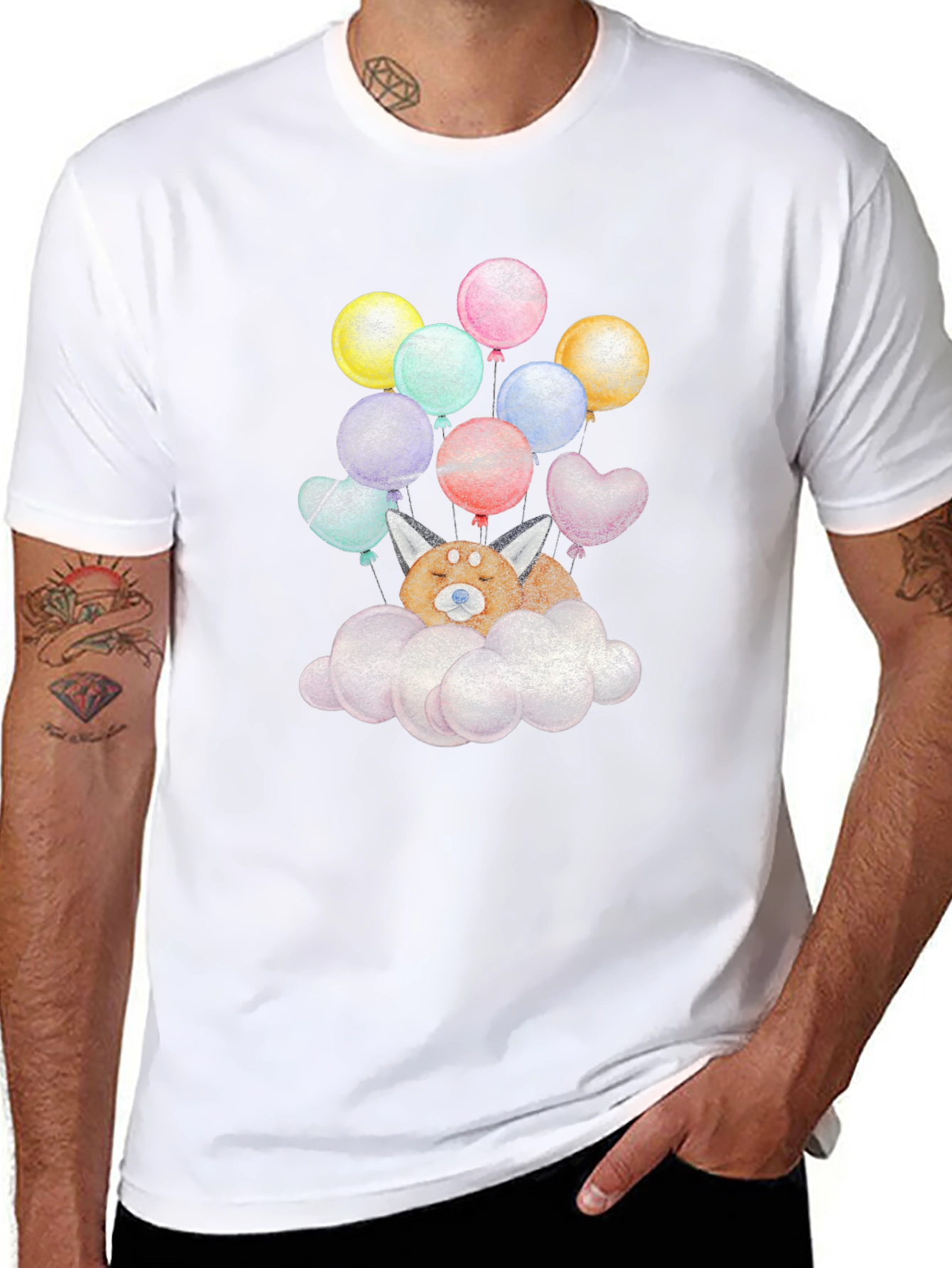 Cute Dog With Balloons On Cloud T-Shirt