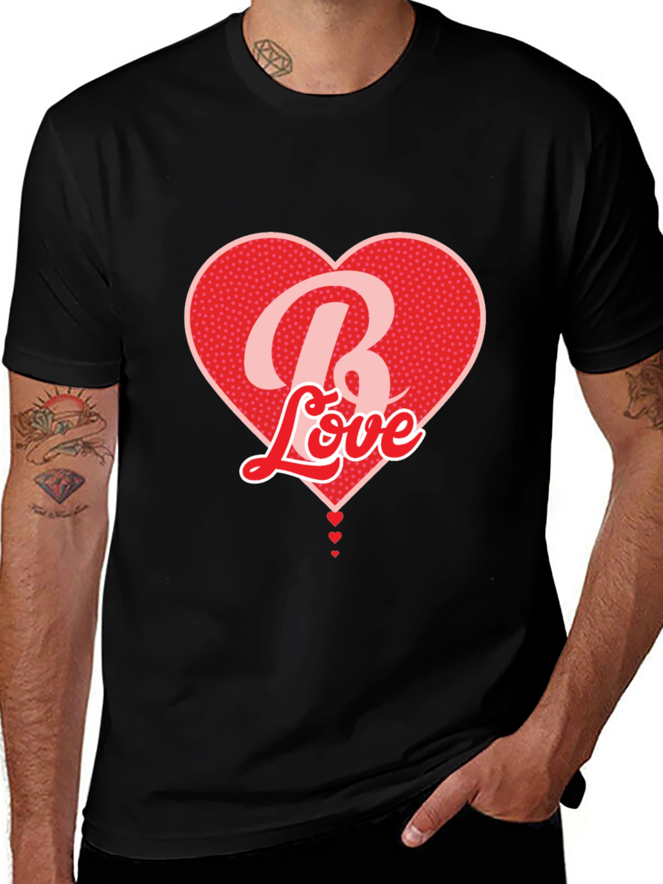 B Love Heart Graphic Tee - Mens Black T-Shirt
