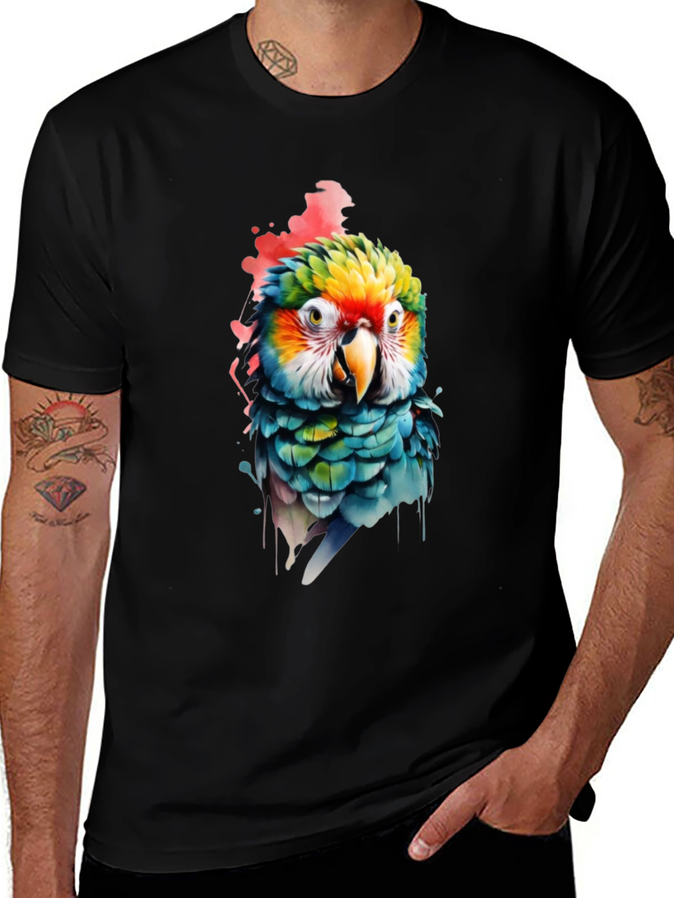 Parrot Graphic Print Black T-Shirt