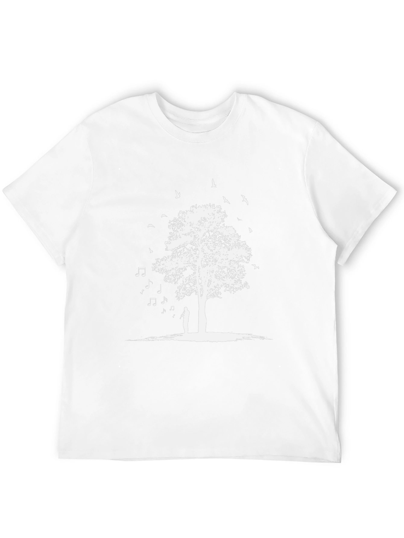 Nature Music T-Shirt - White Tree and Birds Design