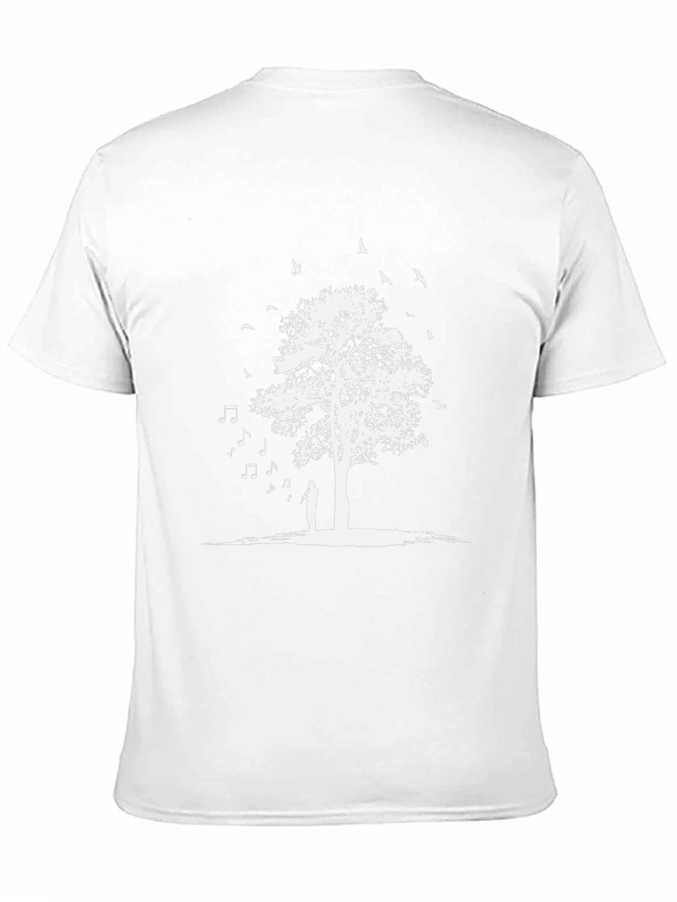 Nature Music T-Shirt - White Tree and Birds Design