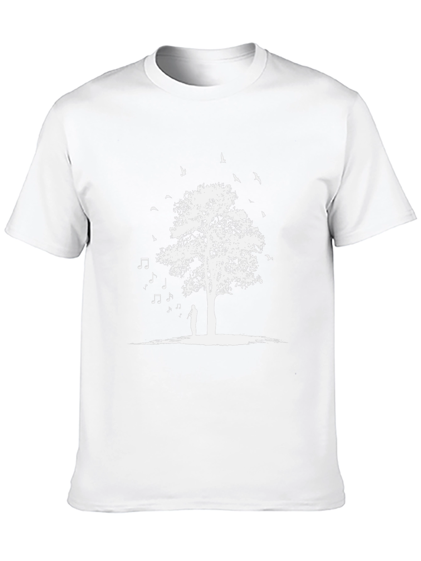 Nature Music T-Shirt - White Tree and Birds Design