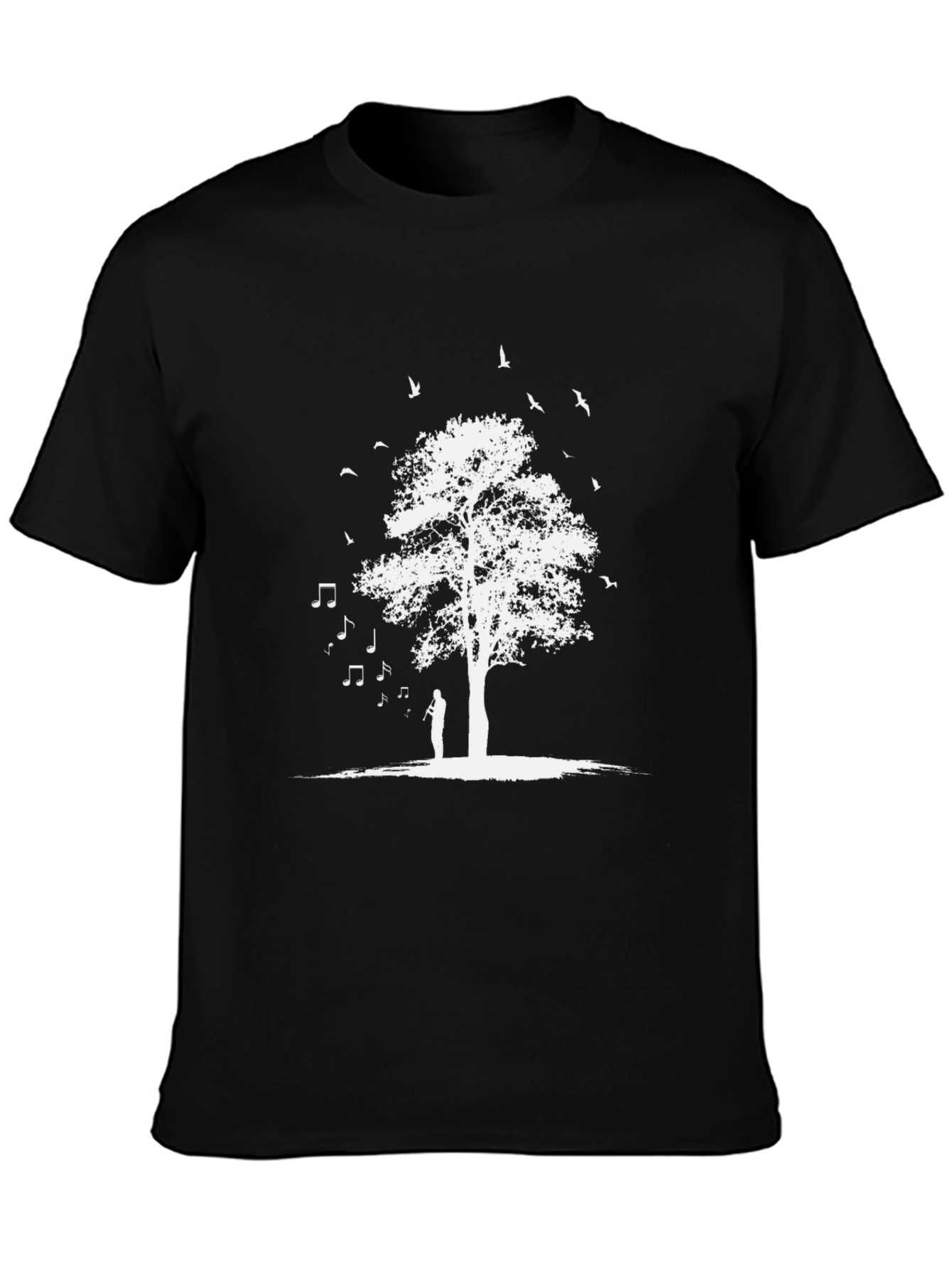Nature Music T-Shirt - White Tree and Birds Design