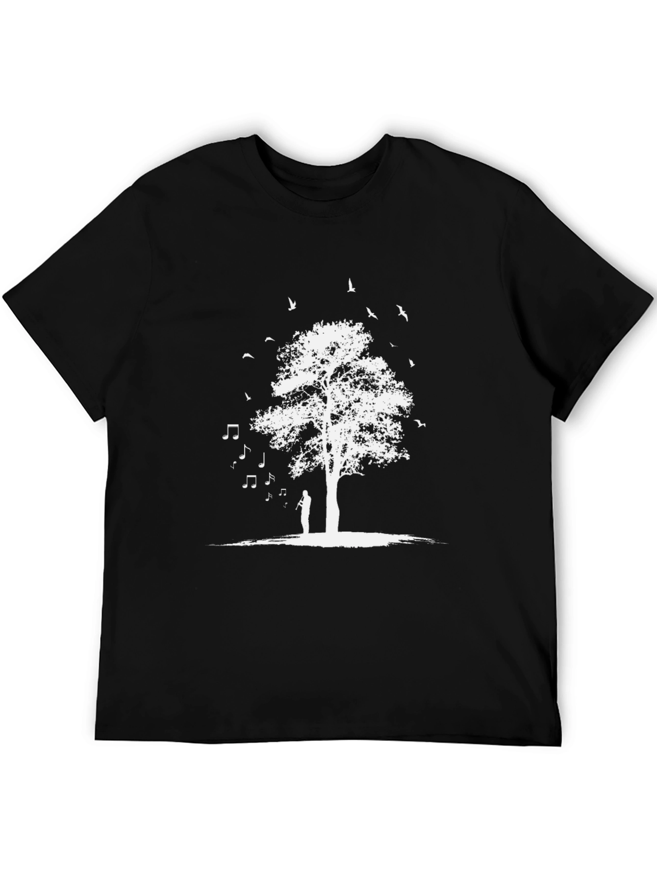 Nature Music T-Shirt - White Tree and Birds Design