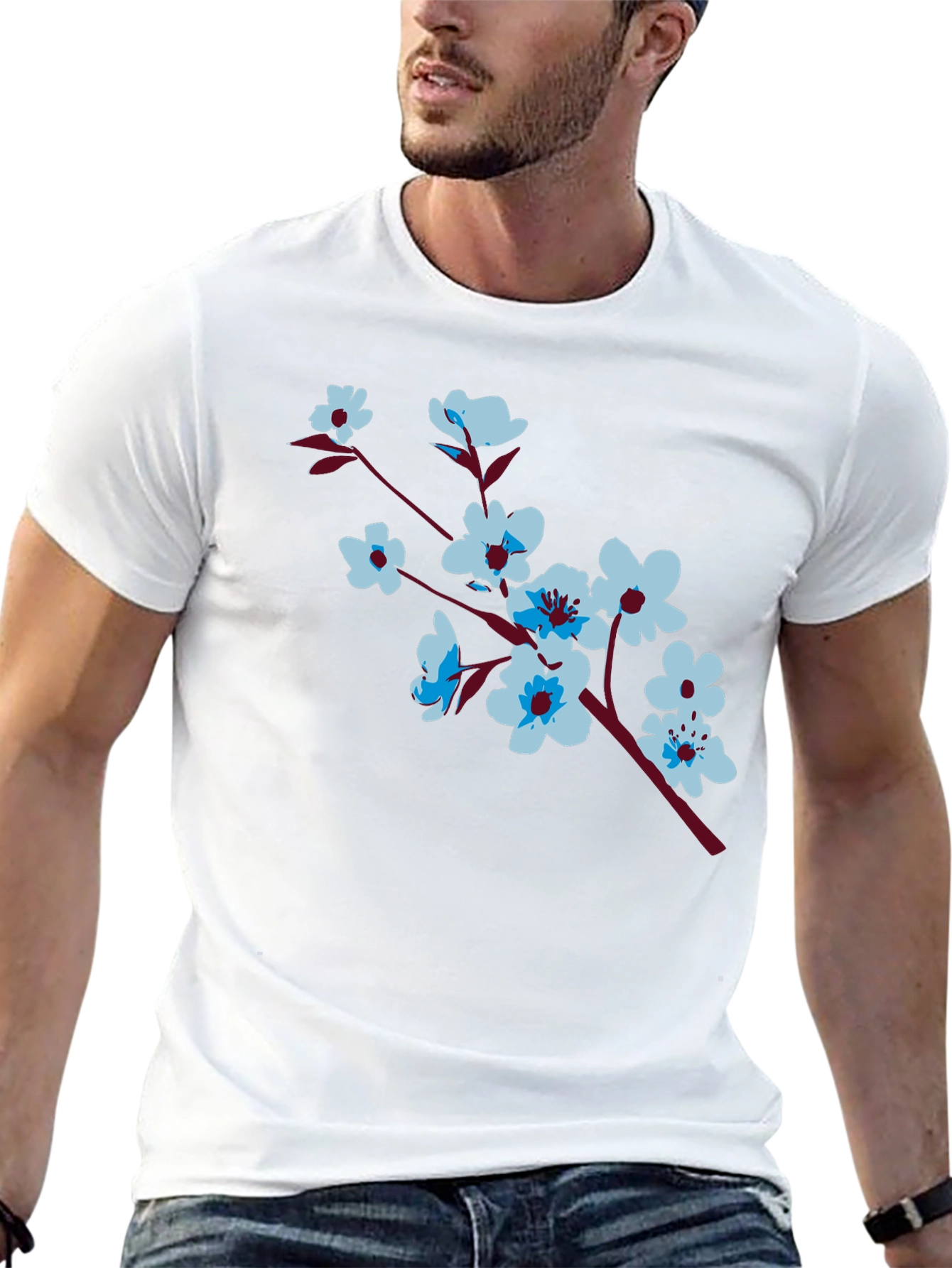 Floral Branch Print Black T-Shirt