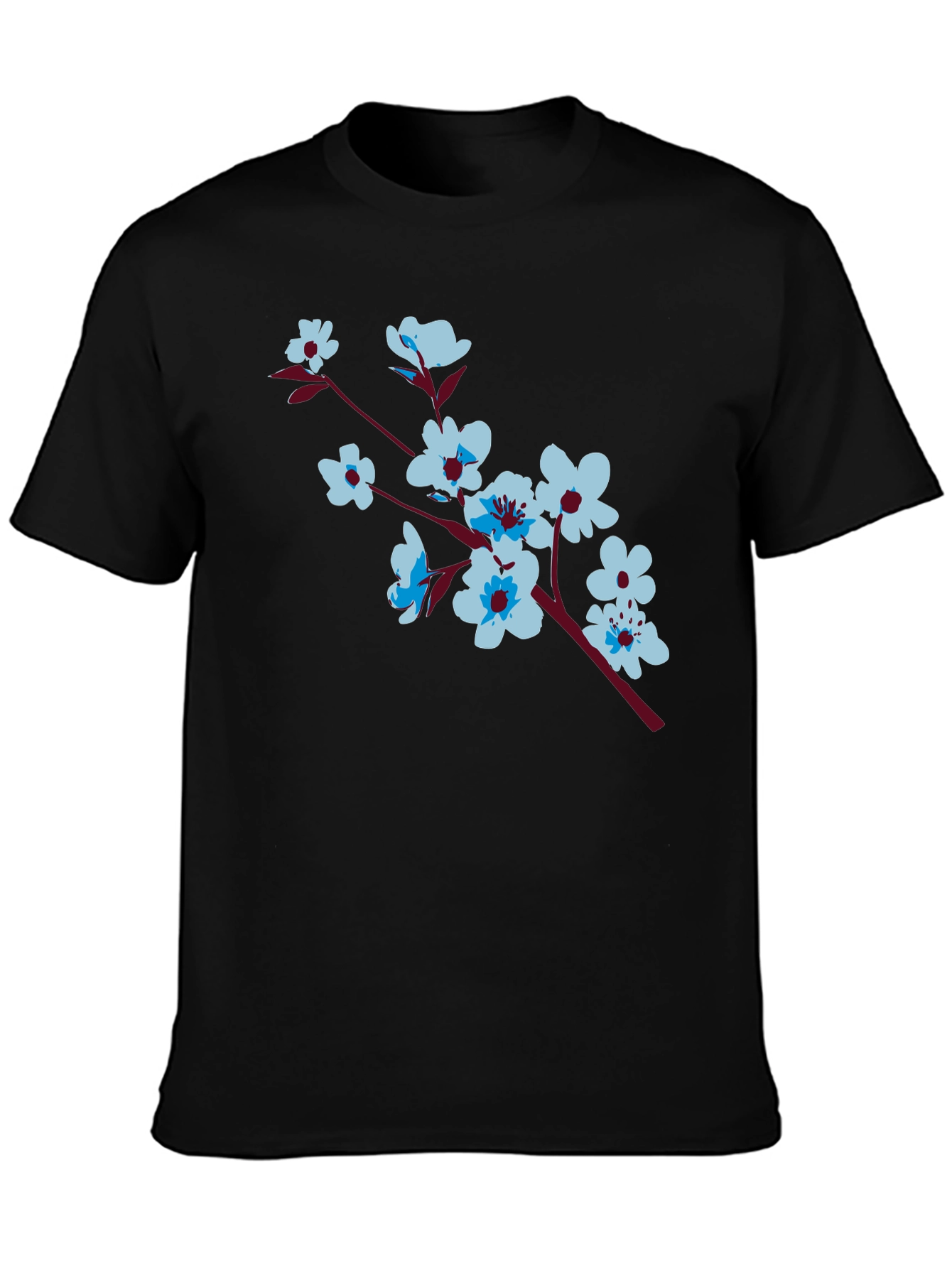 Floral Branch Print Black T-Shirt