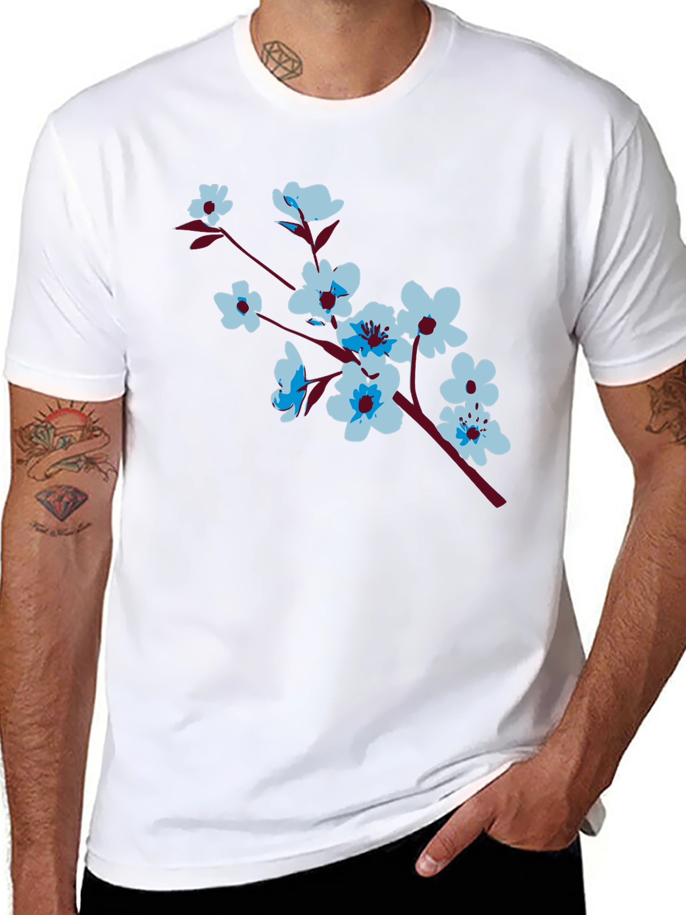 Floral Branch Print Black T-Shirt
