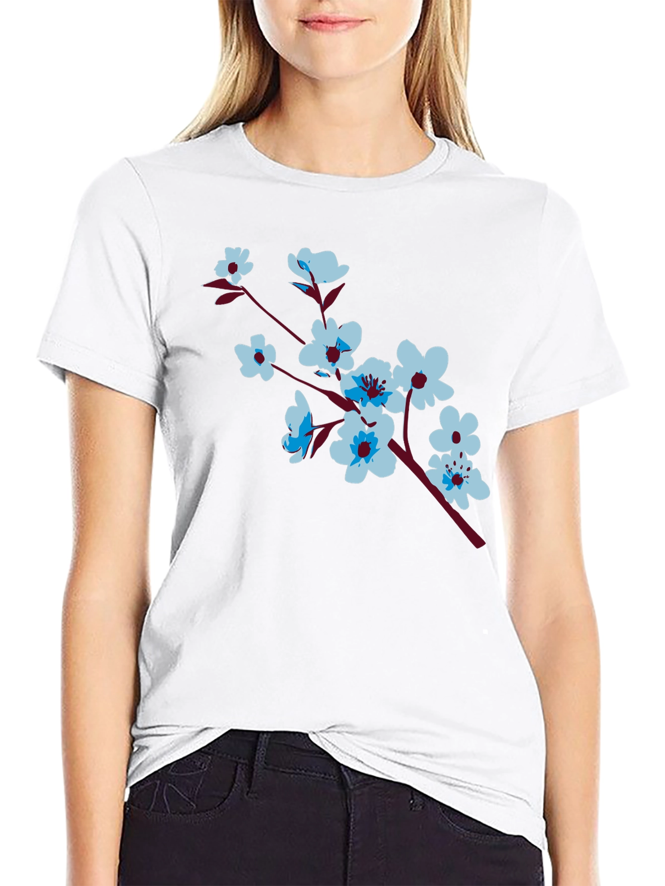 Floral Branch Print Black T-Shirt