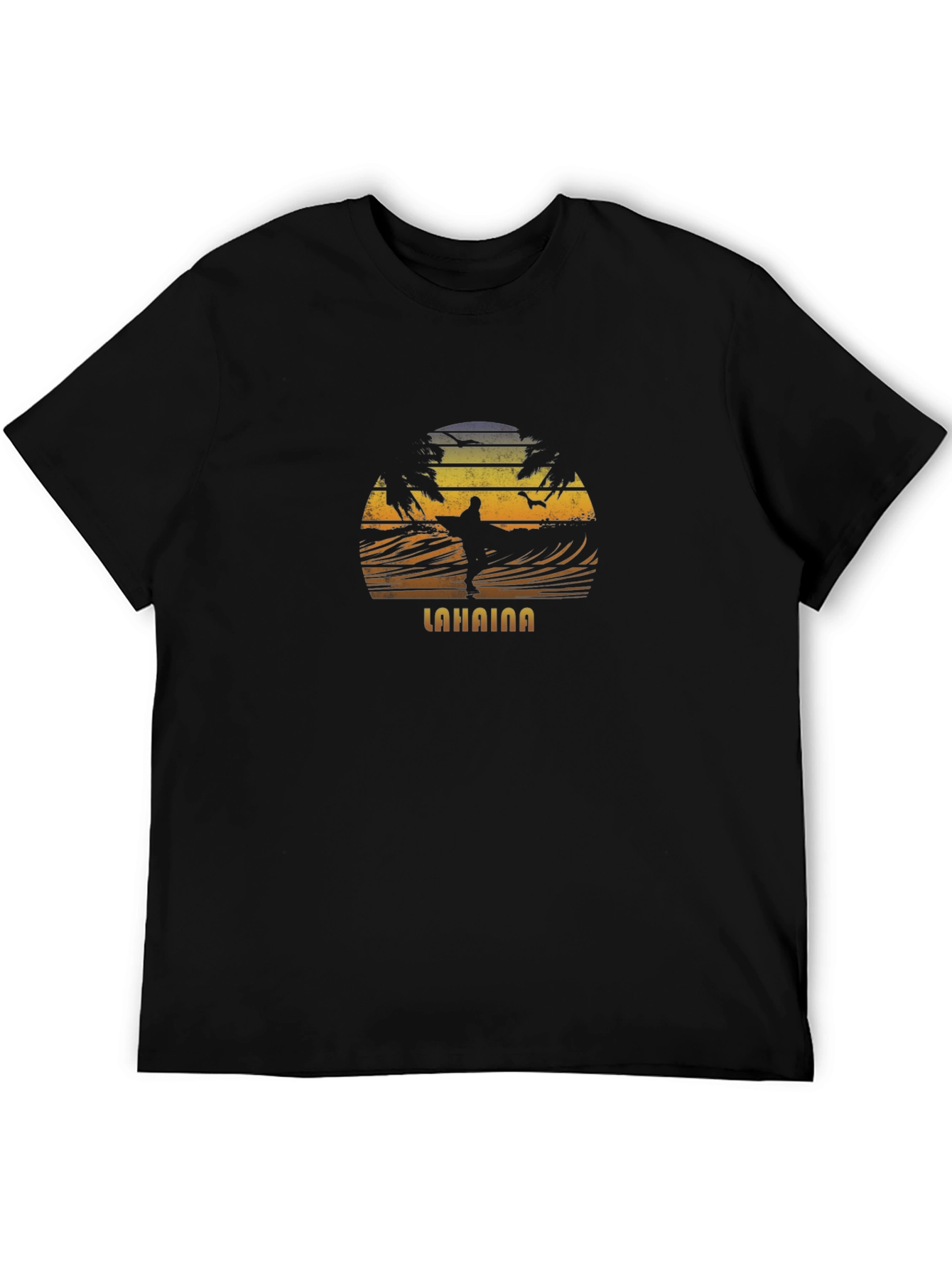 Lahaina Surfer Silhouette T-Shirt - Retro Sunset Design
