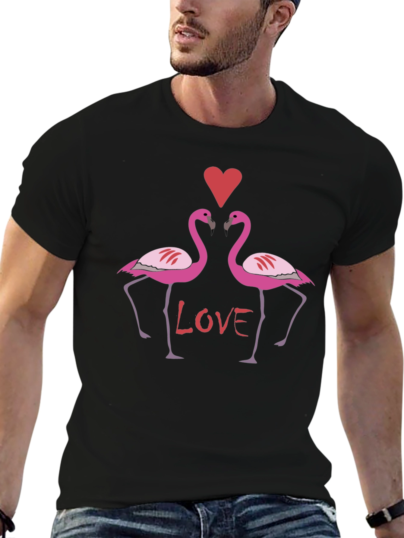 Flamingo Love Graphic T-Shirt - Black