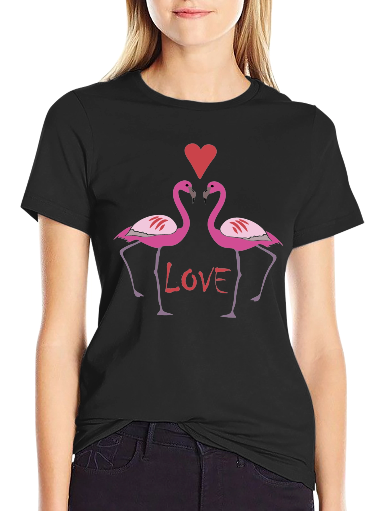 Flamingo Love Graphic T-Shirt - Black