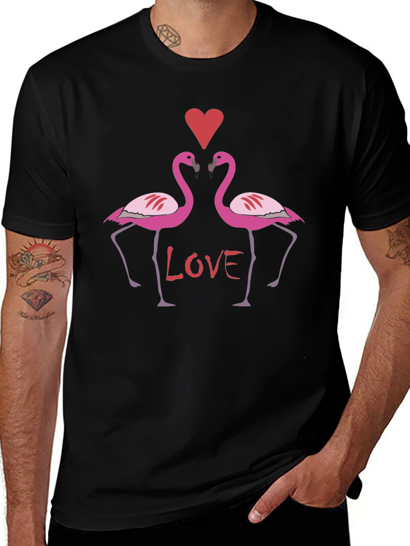 Flamingo Love Graphic T-Shirt - Black