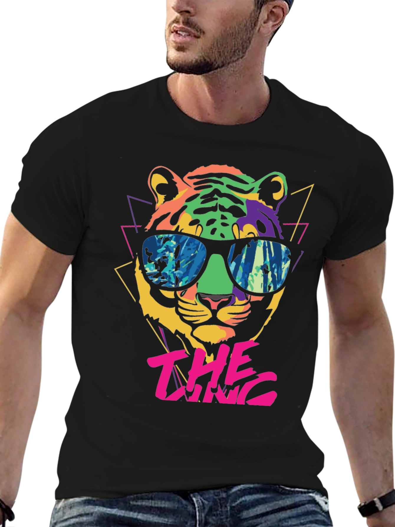 Cool Cat Graphic Tee - Retro Tiger Design