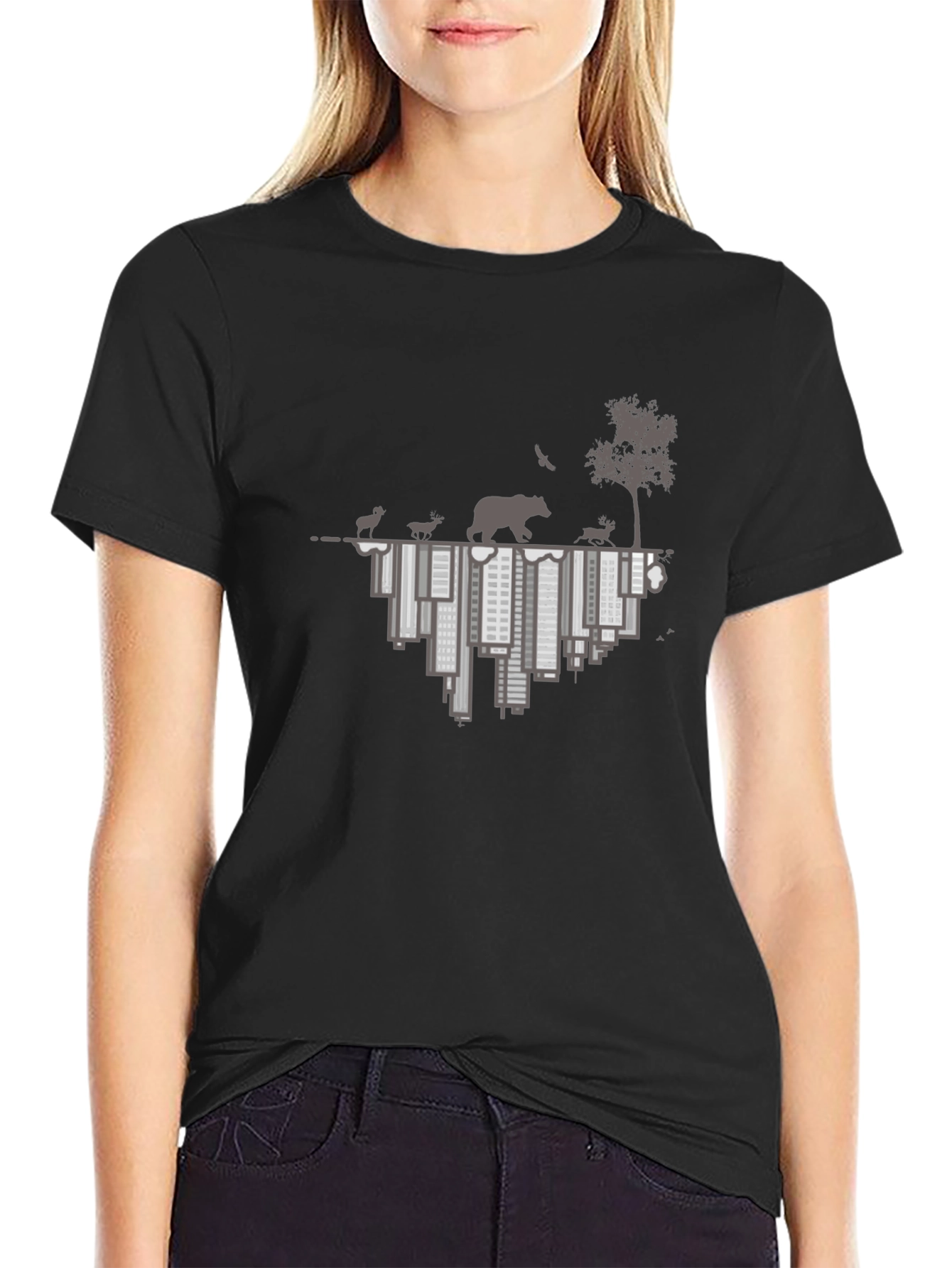 Nature Over City Black Graphic Tee
