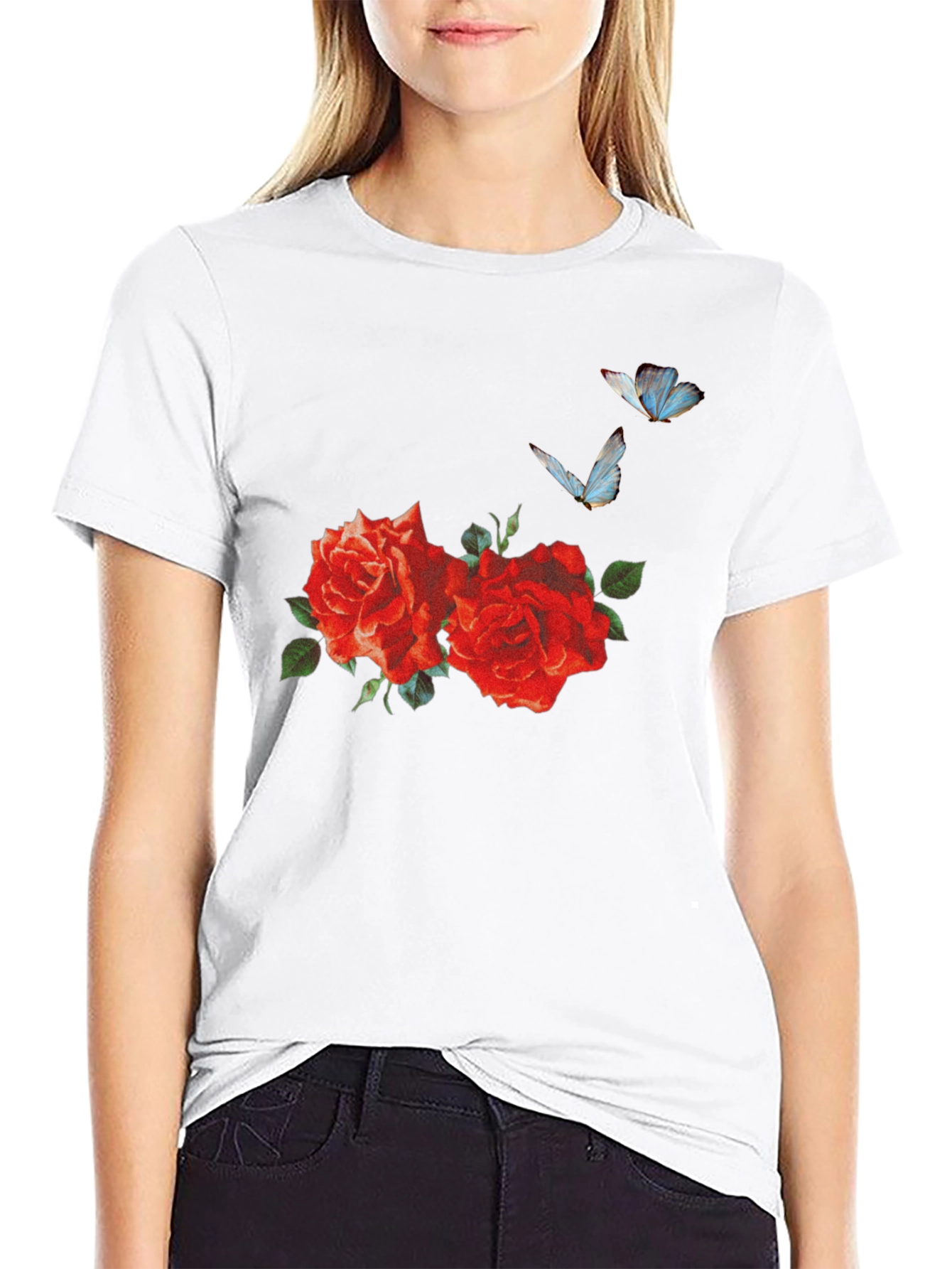 Roses & Butterflies Graphic Tee - Stylish Mens T-Shirt