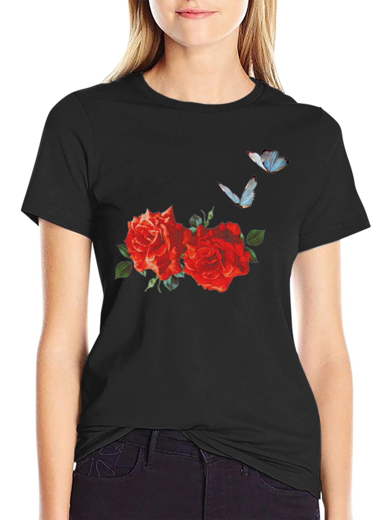Roses & Butterflies Graphic Tee - Stylish Mens T-Shirt