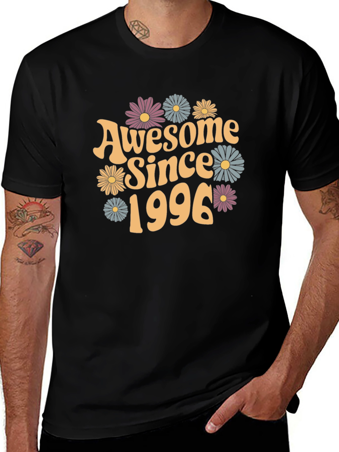 Awesome Since 1996 Floral Black T-Shirt