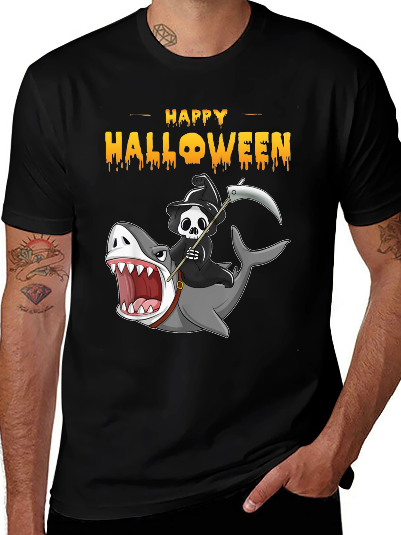 Happy Halloween Shark Reaper Graphic T-Shirt