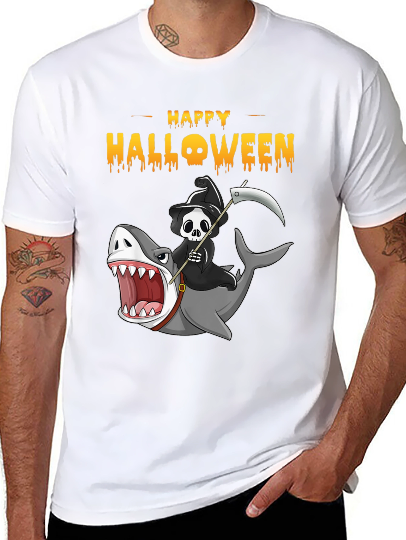Happy Halloween Shark Reaper Graphic T-Shirt