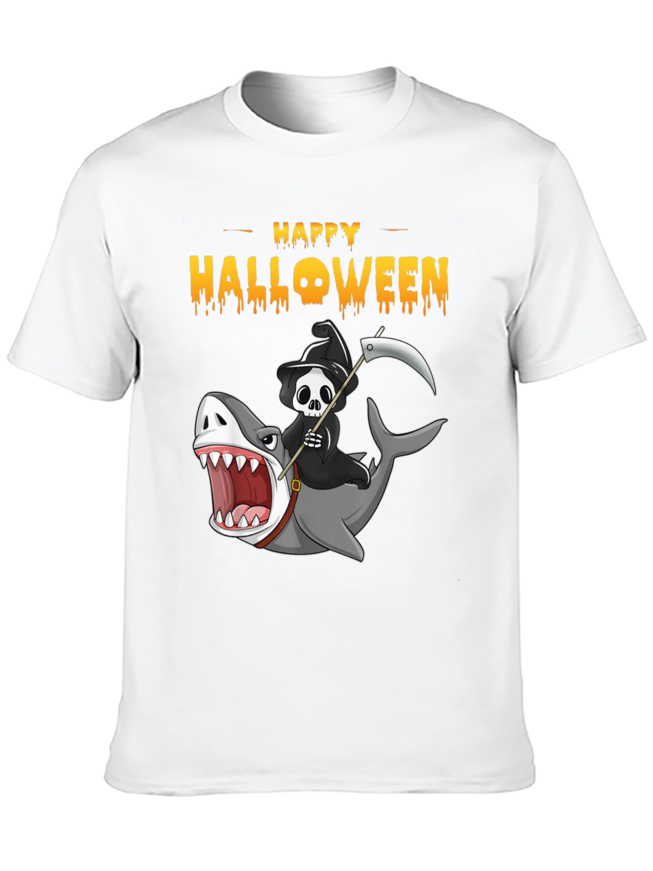 Happy Halloween Shark Reaper Graphic T-Shirt