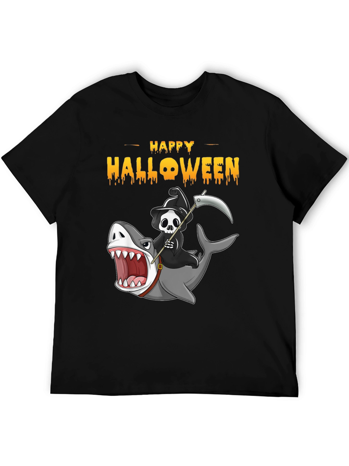Happy Halloween Shark Reaper Graphic T-Shirt