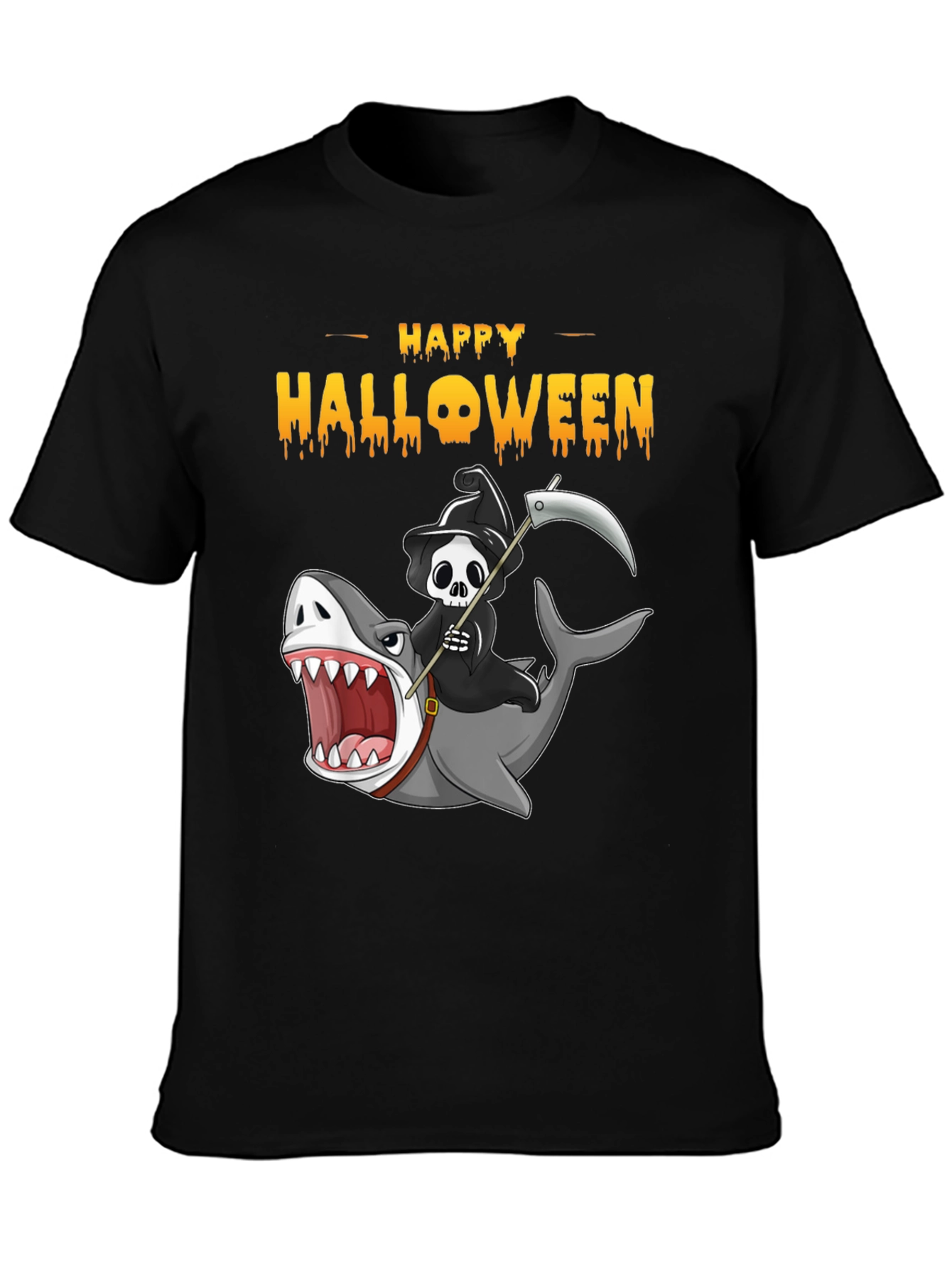 Happy Halloween Shark Reaper Graphic T-Shirt