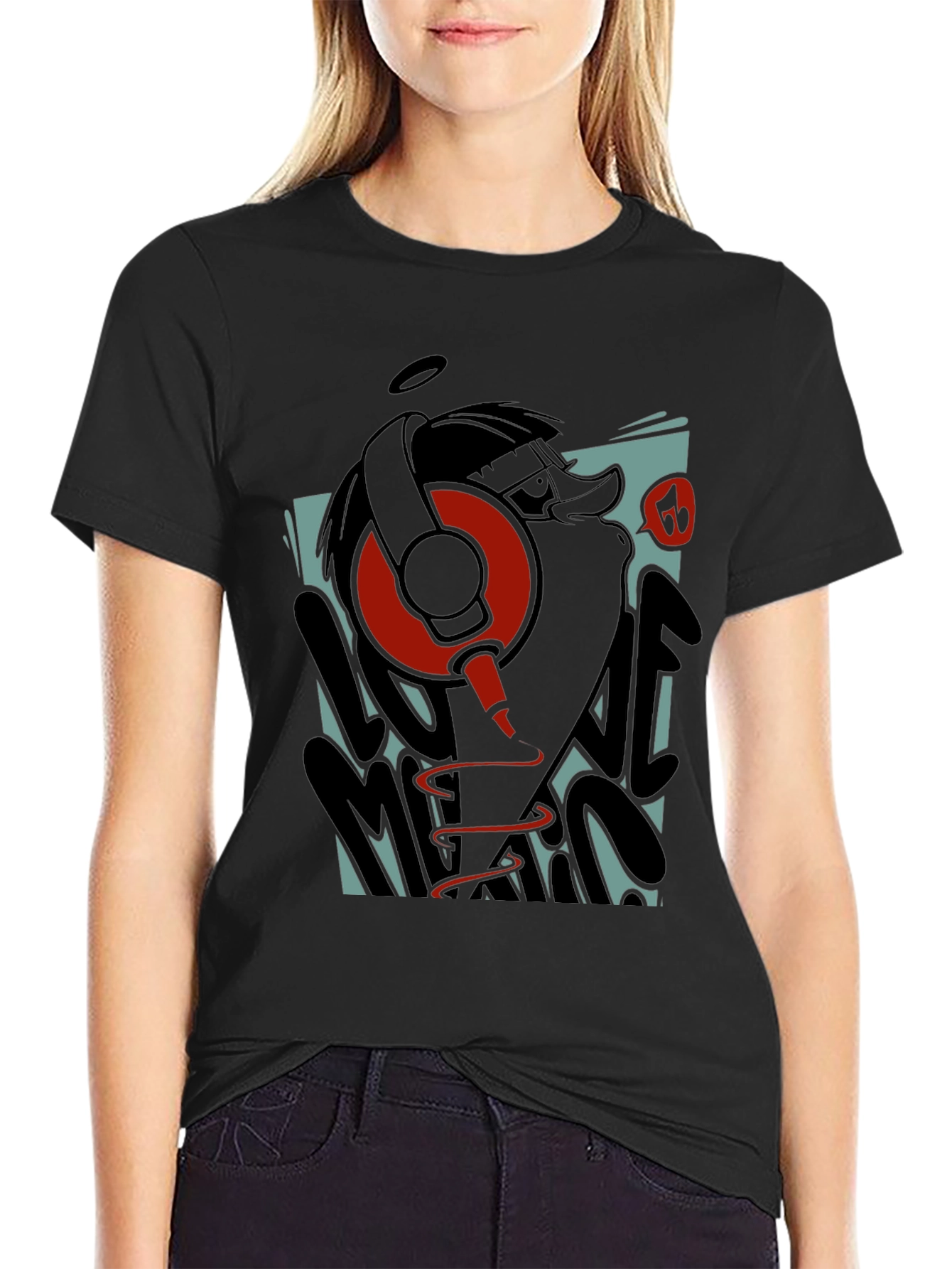 Cool Cartoon Duck DJ Graphic T-Shirt