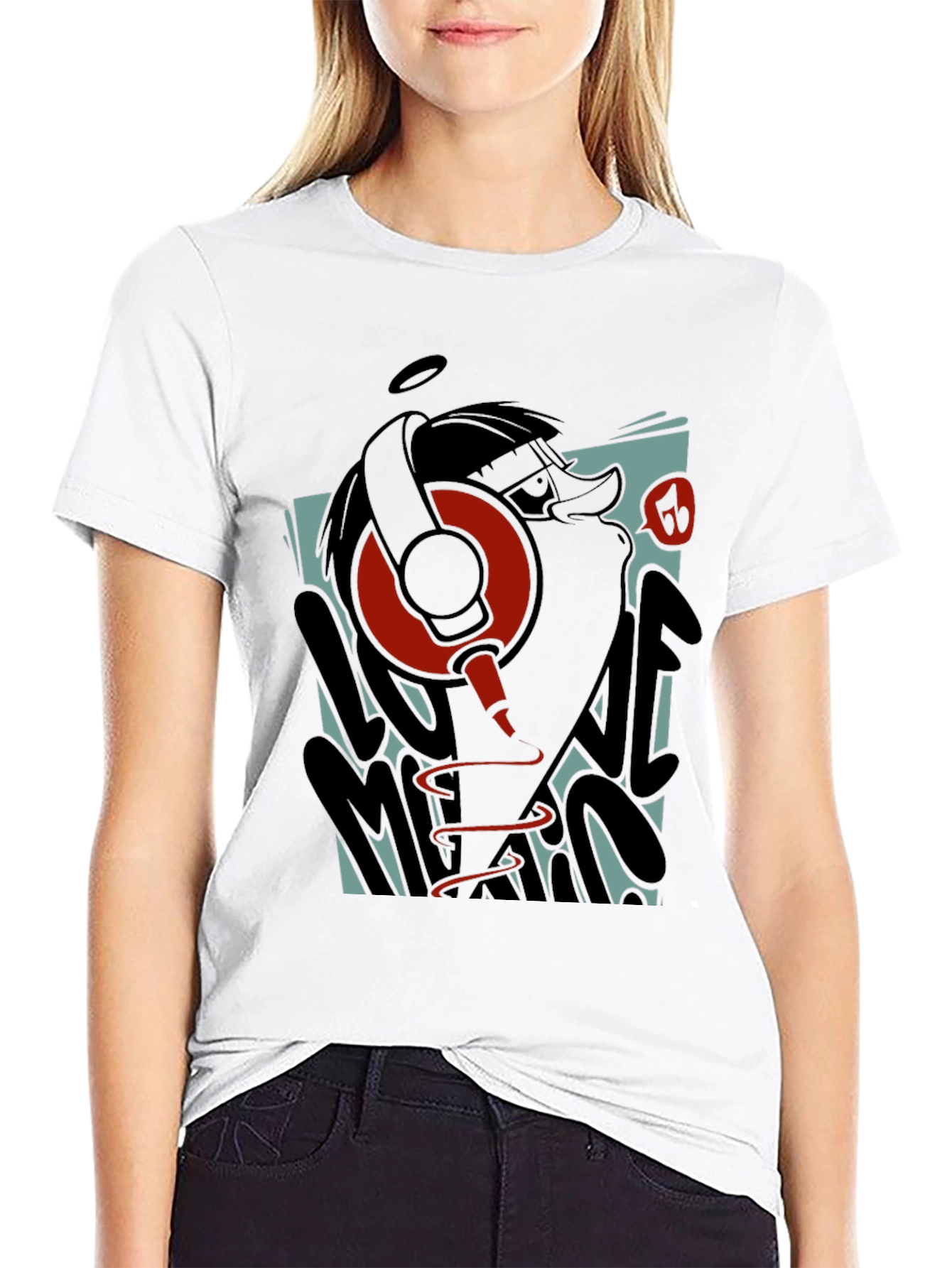 Cool Cartoon Duck DJ Graphic T-Shirt