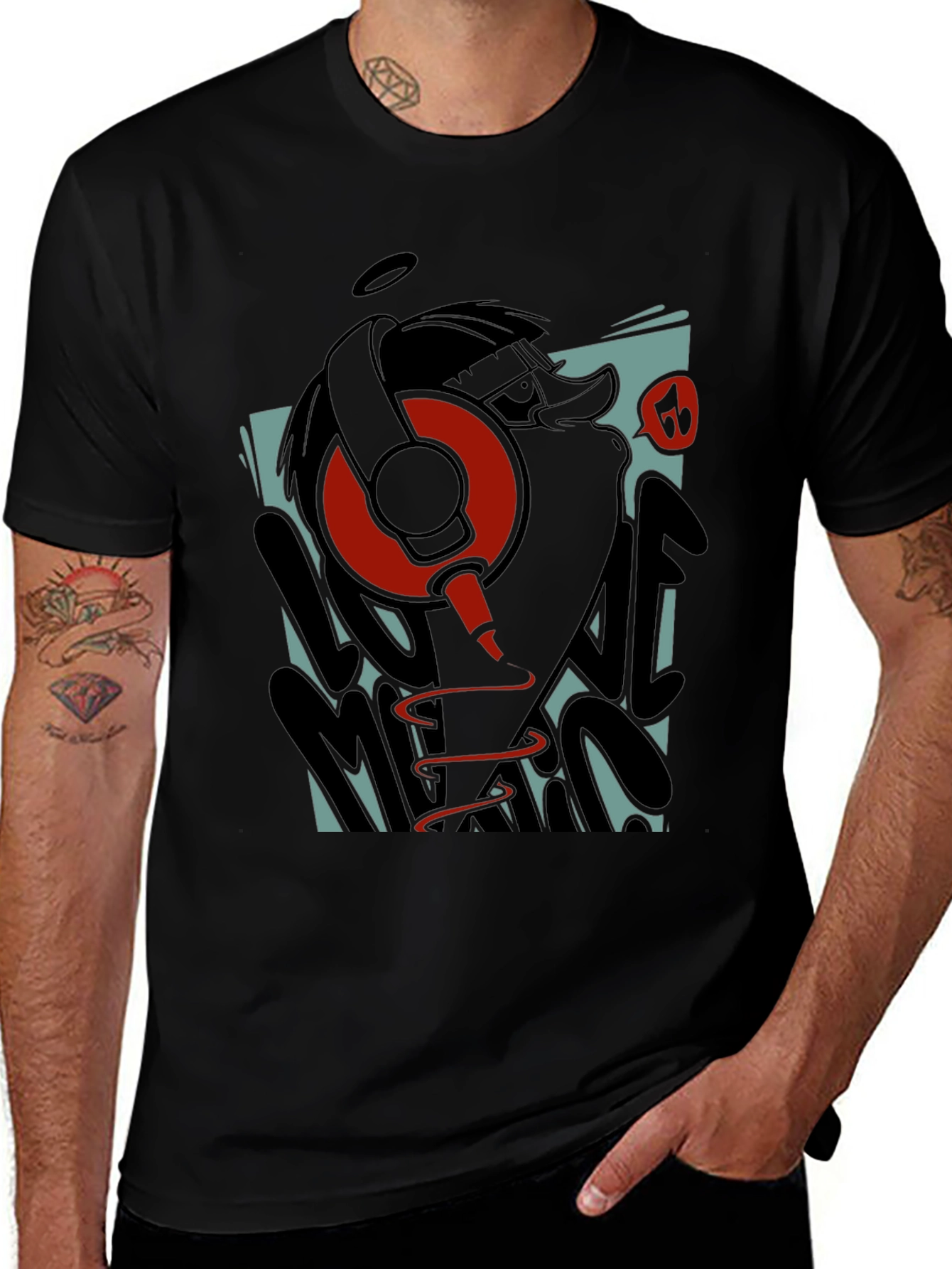 Cool Cartoon Duck DJ Graphic T-Shirt