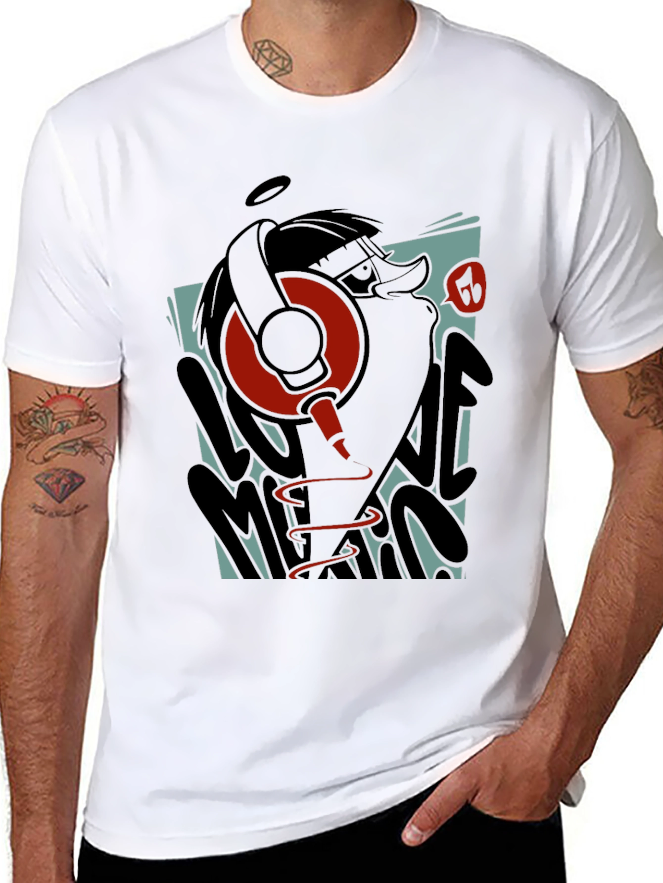 Cool Cartoon Duck DJ Graphic T-Shirt