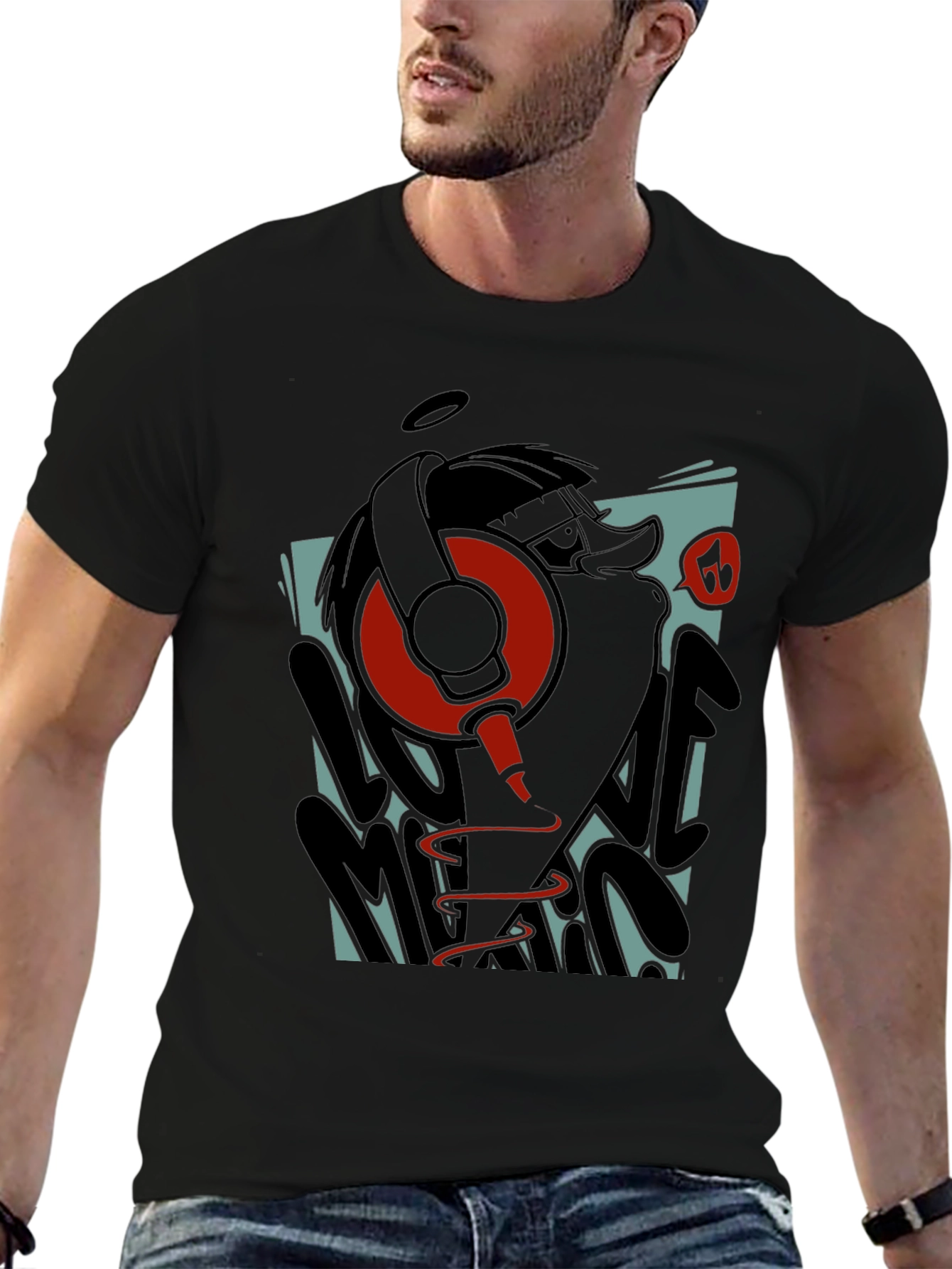 Cool Cartoon Duck DJ Graphic T-Shirt
