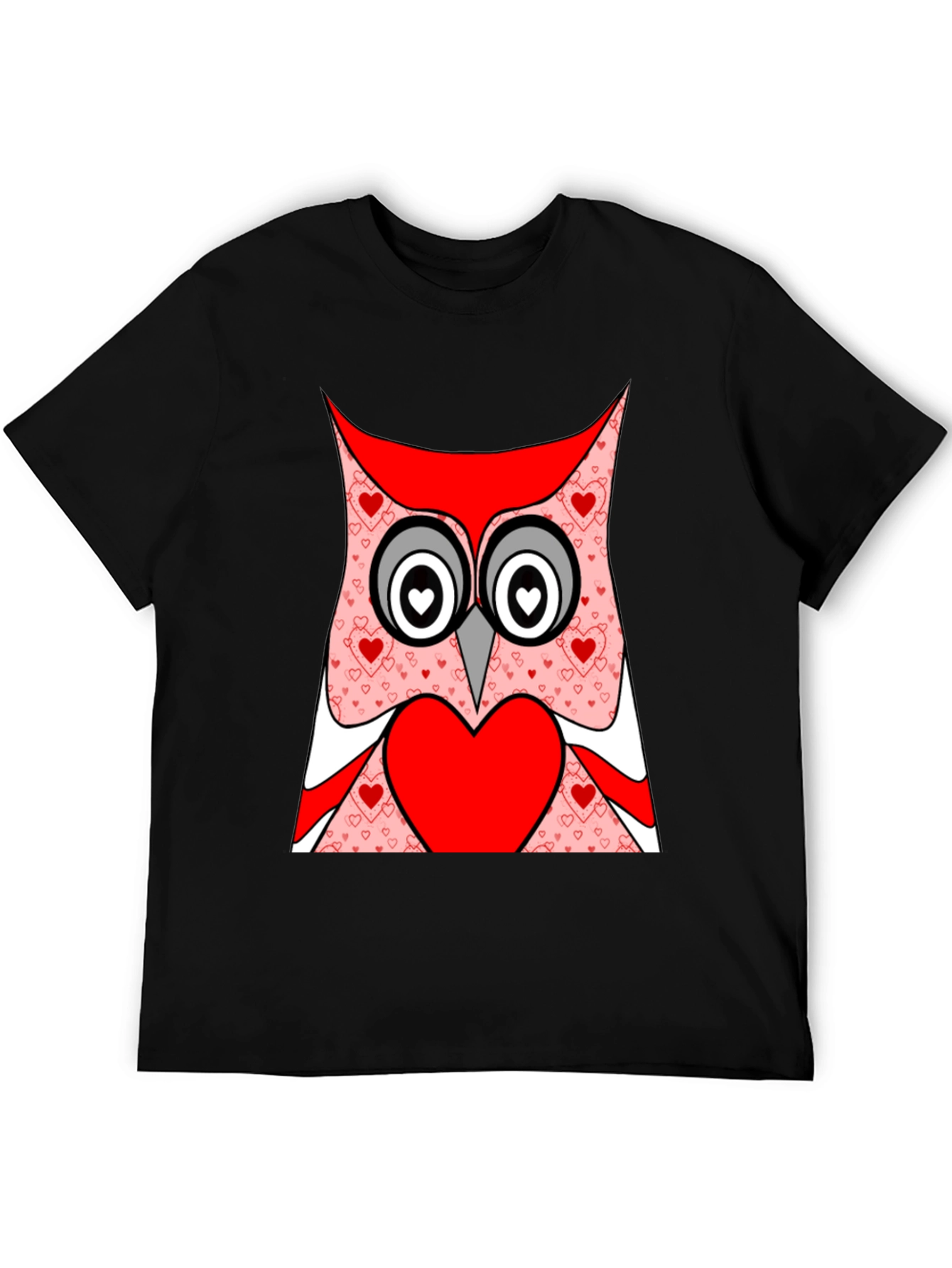 Owl Heart T-Shirt - Black Cotton Valentines Day Tee
