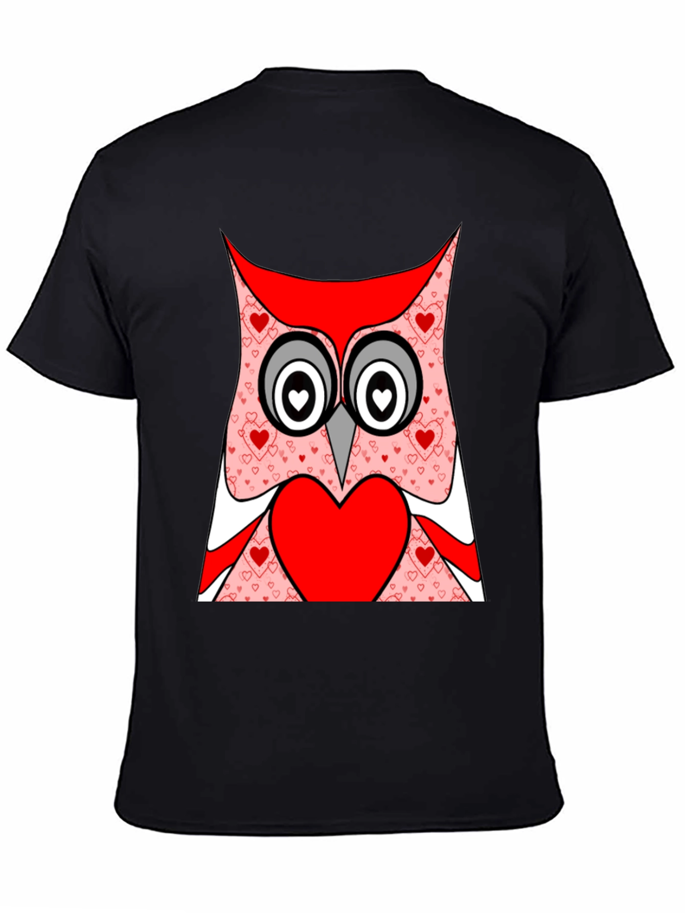 Owl Heart T-Shirt - Black Cotton Valentines Day Tee