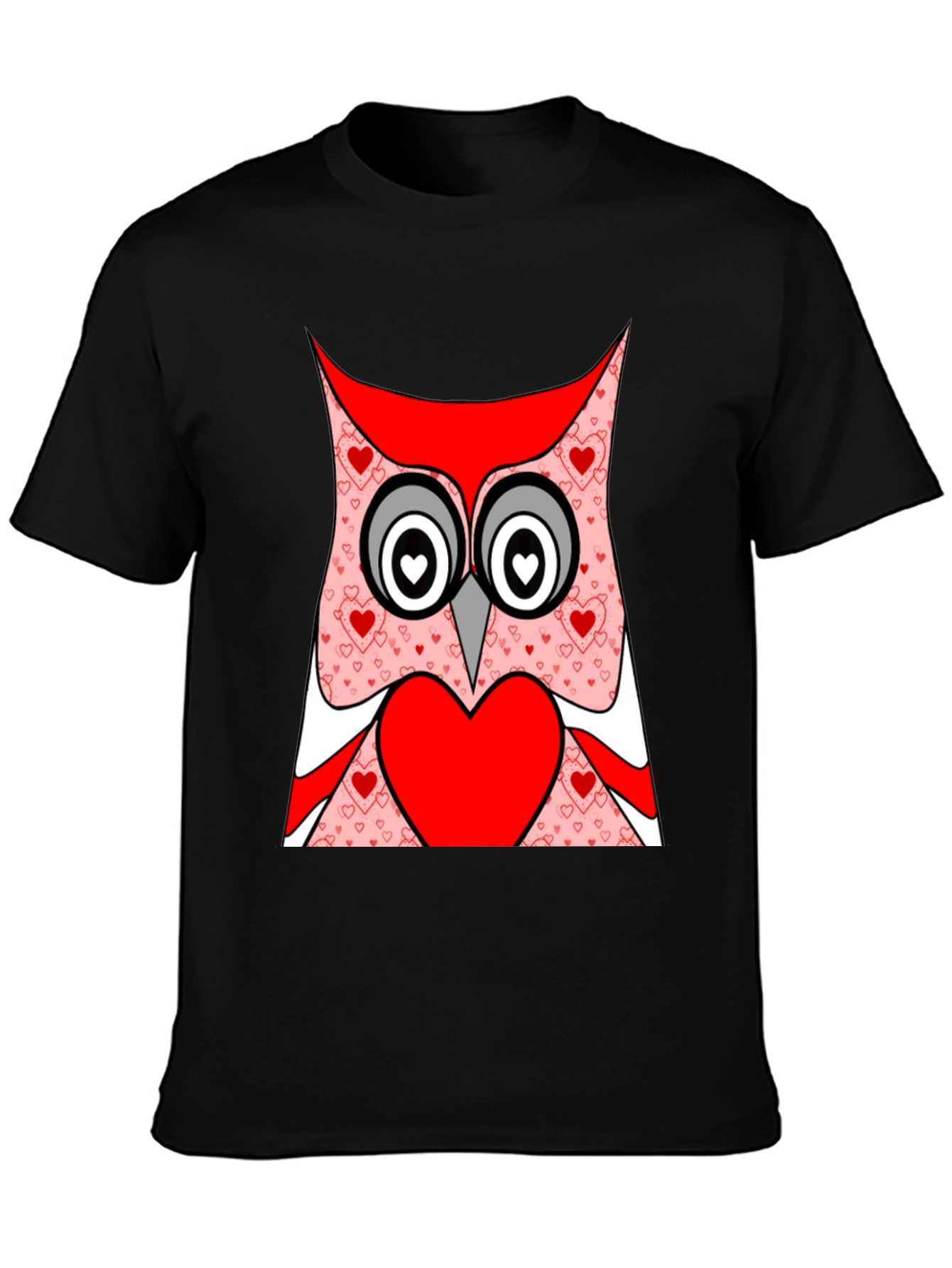 Owl Heart T-Shirt - Black Cotton Valentines Day Tee