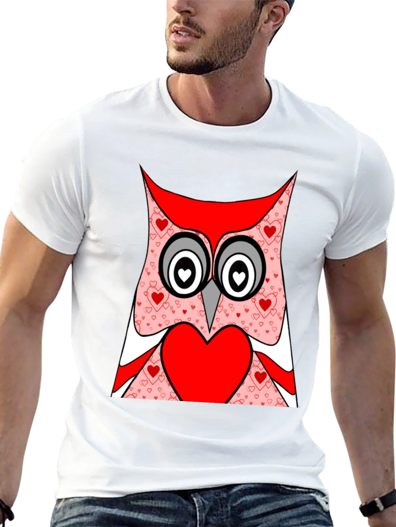 Owl Heart T-Shirt - Black Cotton Valentines Day Tee