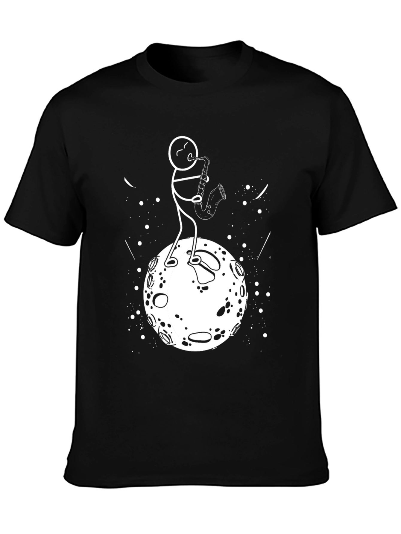 Moon Saxophone T-Shirt - Black Cotton Graphic Tee