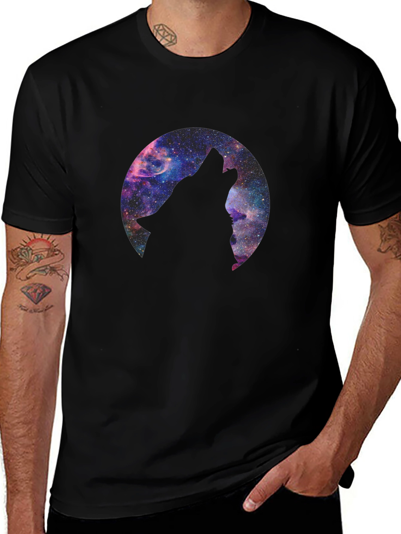 Cosmic Wolf T-Shirt - Black Graphic Tee
