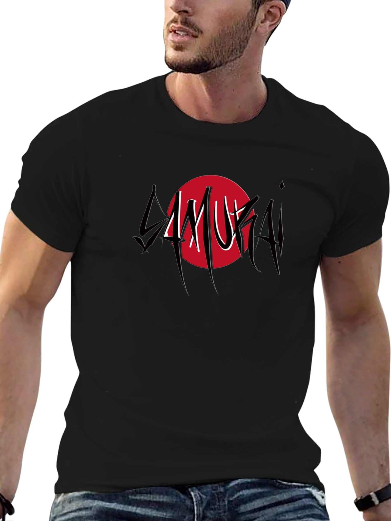 Samurai Graphic Print Black T-Shirt
