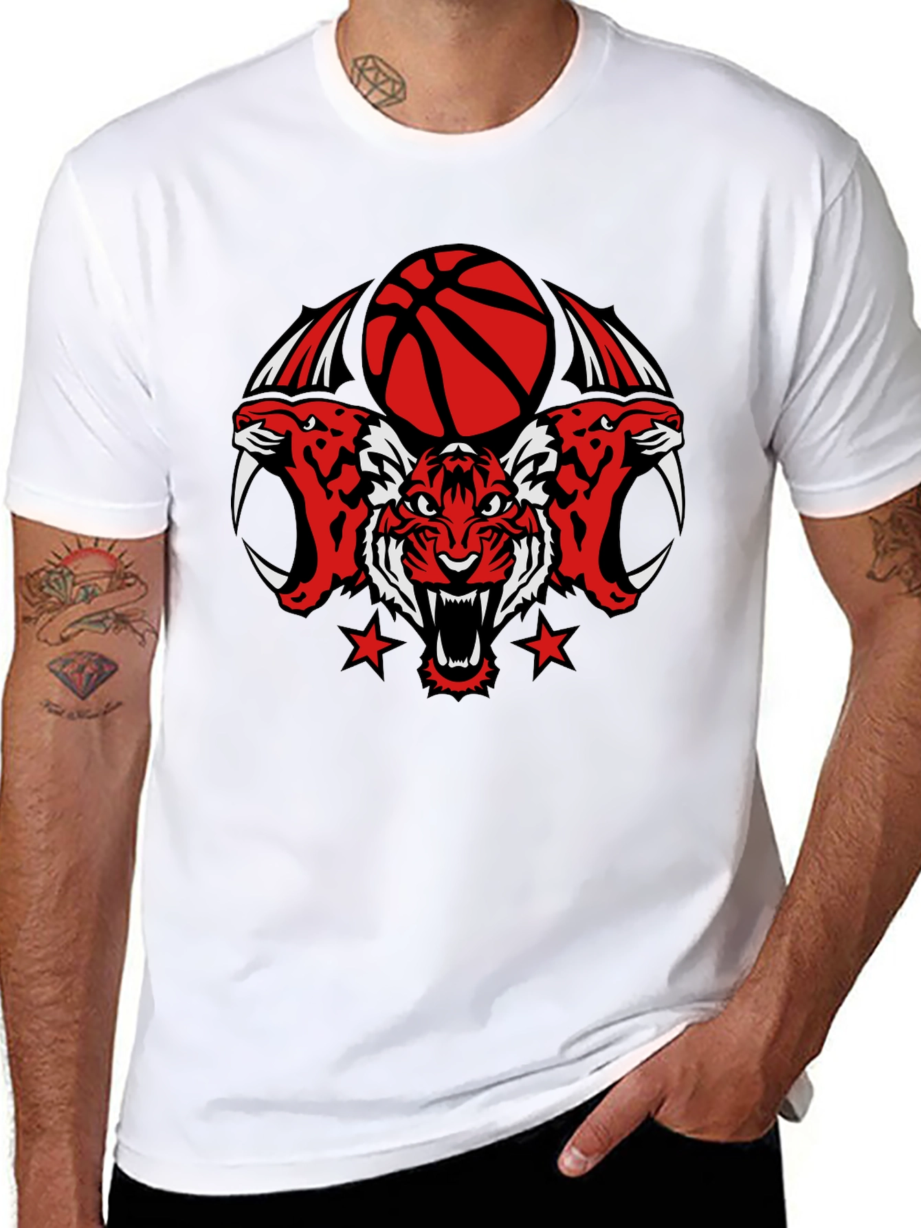 Tiger Basketball Graphic Tee - Black Cotton T-Shirt