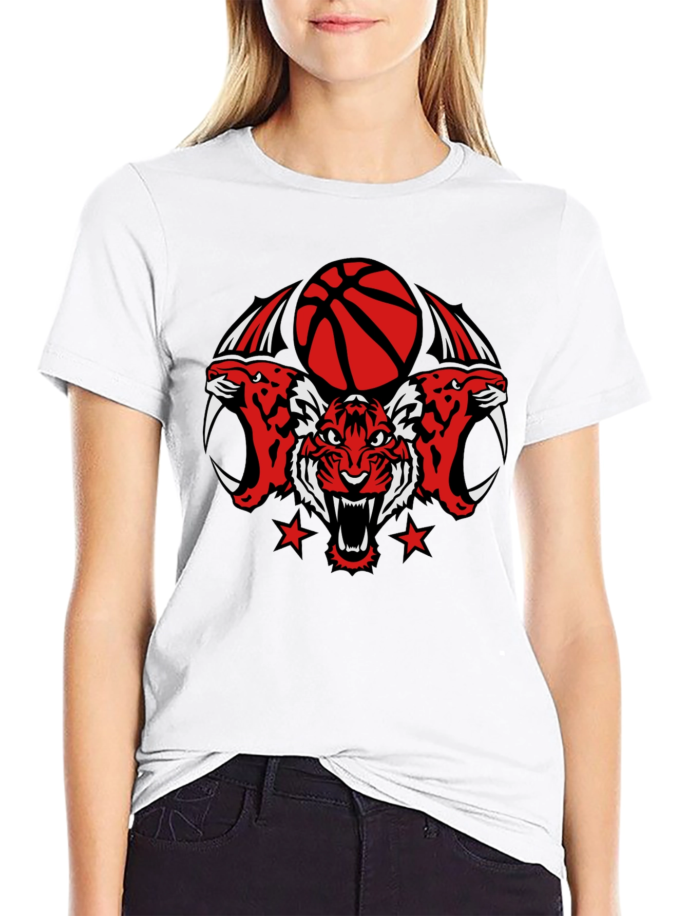 Tiger Basketball Graphic Tee - Black Cotton T-Shirt