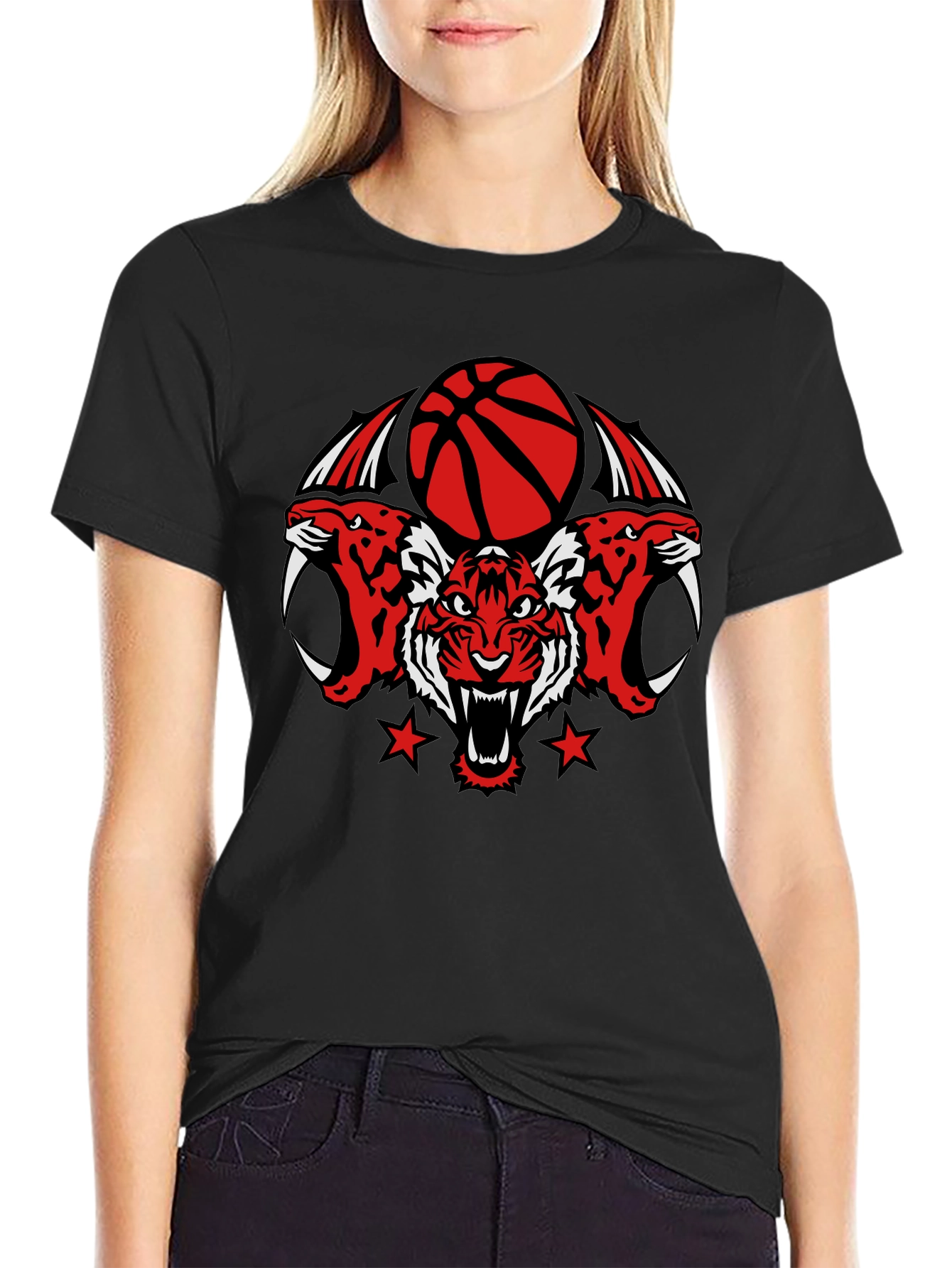 Tiger Basketball Graphic Tee - Black Cotton T-Shirt