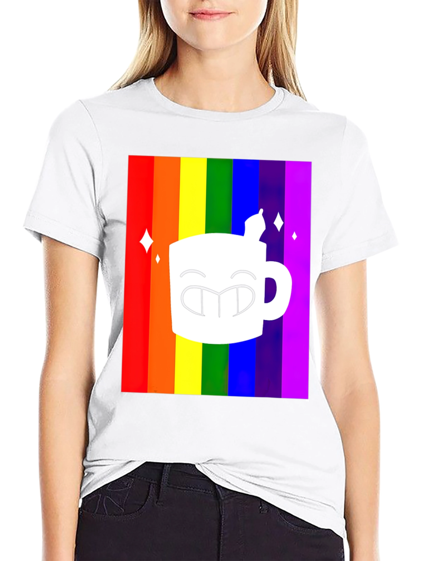 Rainbow Coffee Mug Graphic Tee - Black T-Shirt