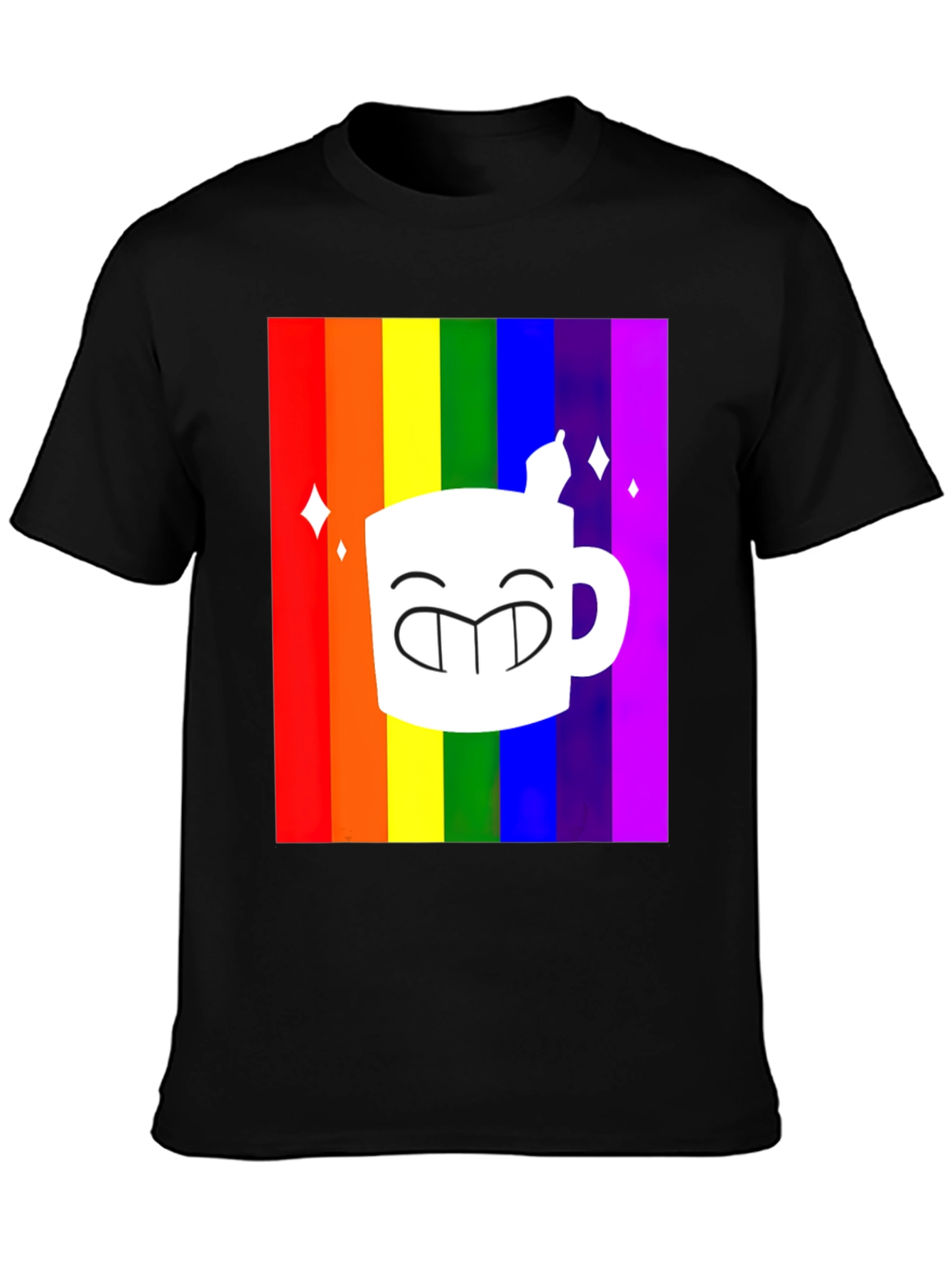 Rainbow Coffee Mug Graphic Tee - Black T-Shirt