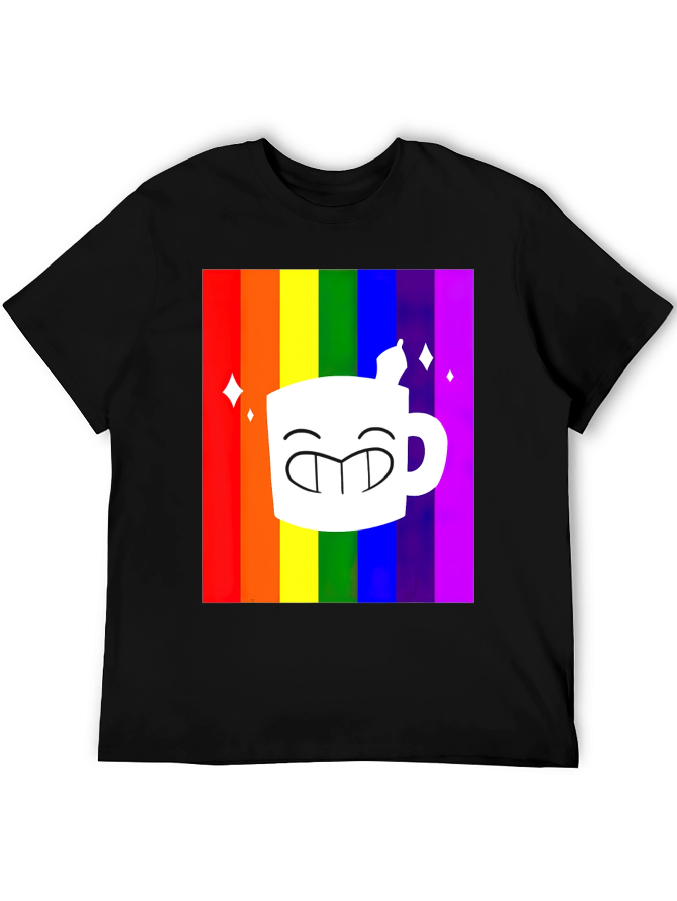 Rainbow Coffee Mug Graphic Tee - Black T-Shirt
