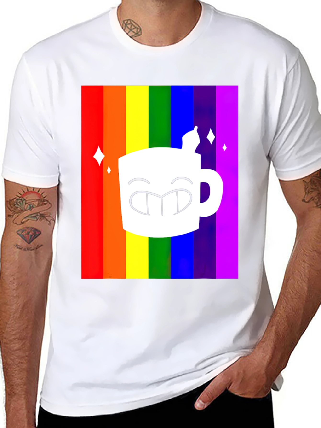 Rainbow Coffee Mug Graphic Tee - Black T-Shirt