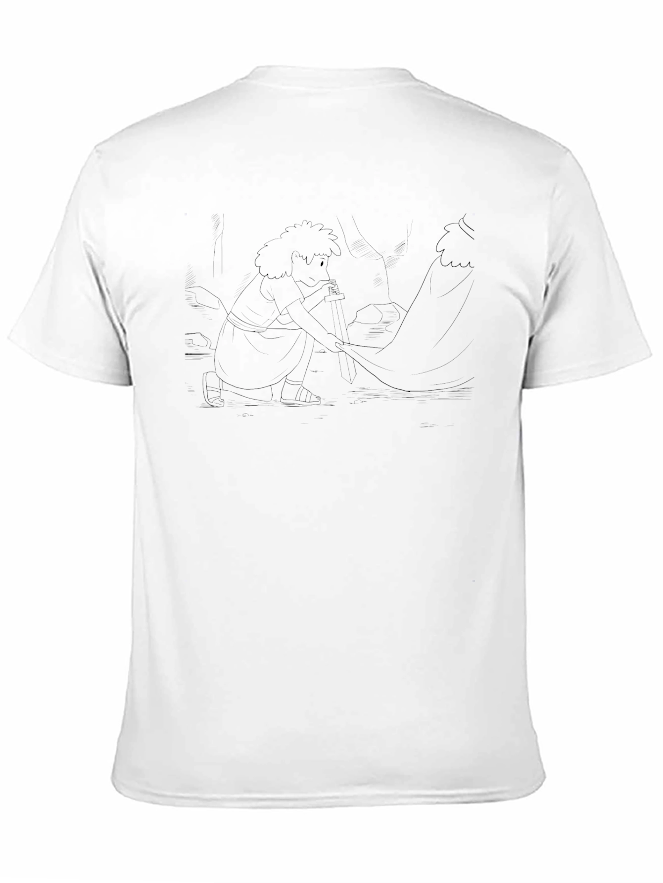 Black T-Shirt with Line Art Design